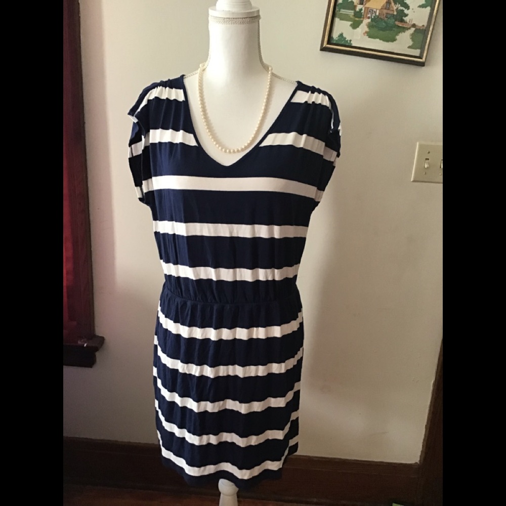 Old navy blue navy white striped  midi dress